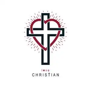 结合图形爱的上帝矢量创意符号设计结合基督教十字架和心, 矢量标志或