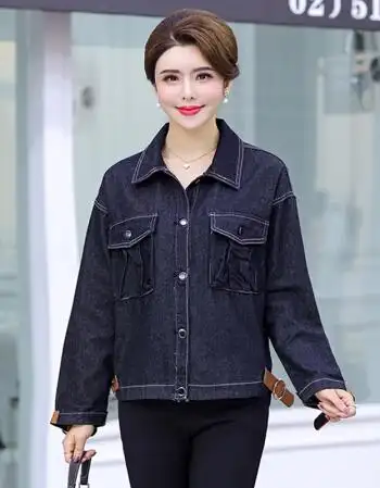 妈妈装秋装新款上衣长袖牛仔夹克外套2018新款中老年女装40岁50女翻领