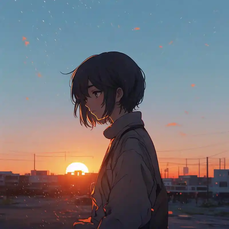 夕阳下一个人背影头像95 落日沉溺于橘色的海,晚风沦陷于赤诚的爱