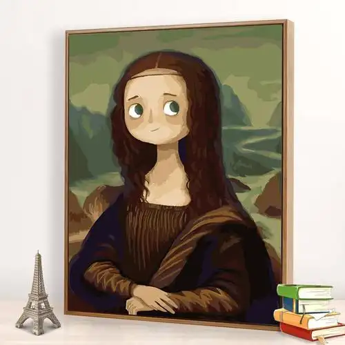 一折蒙娜丽莎画_数字油画手工填色diy减压名画q版蒙娜丽莎手绘卡通画