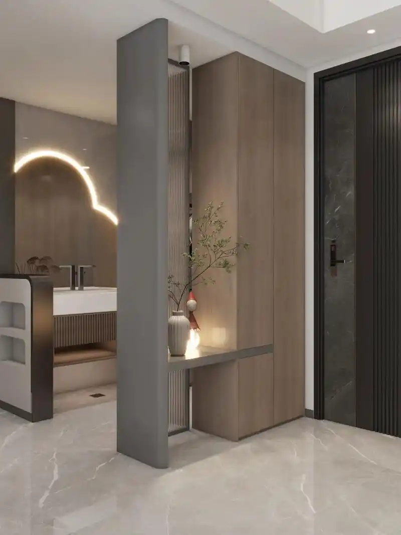 现代轻奢风格的玄关隔断鞋柜一体.后面是个 - 抖音