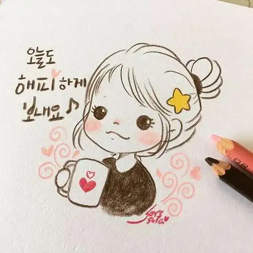 动漫人物萌少女简笔画彩铅