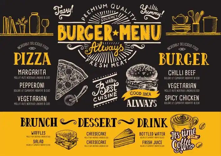 矢量创意现代快餐元素菜单平面设计