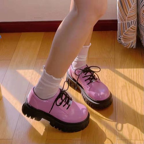 粉色鞋子多巴胺厚底delias秋增高漆皮单鞋小众lolita甜辣小皮鞋女