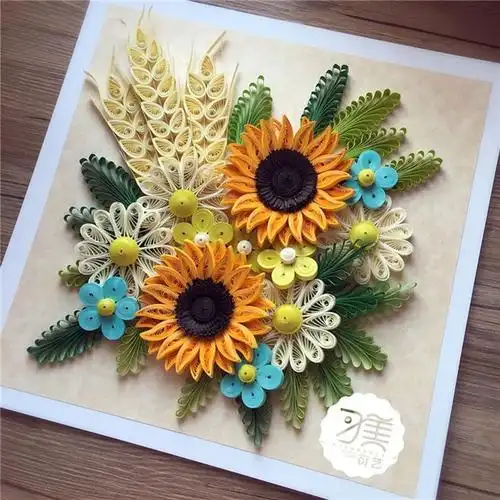 com 向日葵衍纸画成品 家居装饰画 立体摆件 手工材料包 折纸-淘宝网