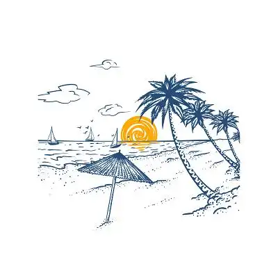 彩色大气卡通手绘海边大海沙滩度假元素png素材沙滩伞红色沙滩伞淘宝