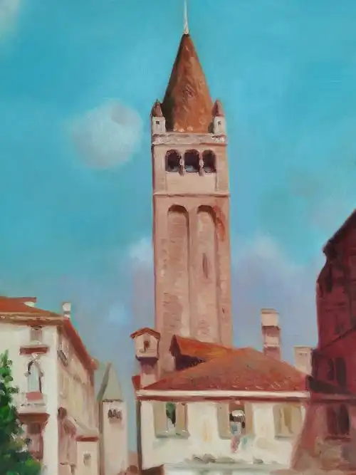 于生慧手绘客厅玄关背景墙油画《城堡》|纯艺术|绘画|于生慧绘画工作