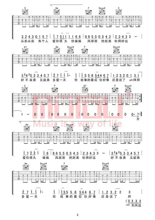 晴天吉他谱c调版本包含说唱部分高度还原