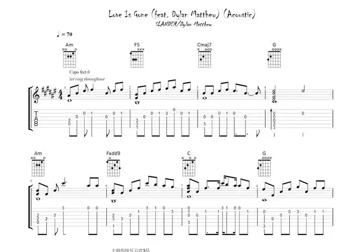 love is gone吉他谱_slander,dylan matthew_c调指弹吉他谱 - 吉他