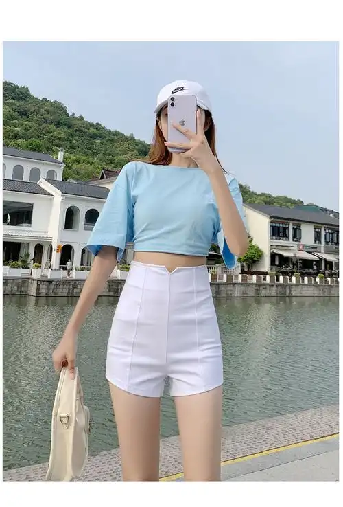 白色短裤女夏季外穿打底高腰紧身弹力显瘦小个子超短热裤ins潮白色s