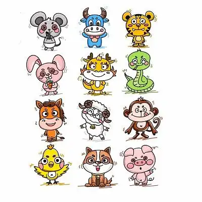十二生卡通动物表情png素材十二生肖