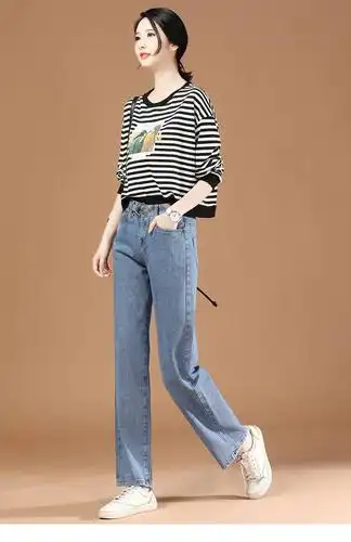 施悦名 浅色牛仔裤女直筒宽松2020年春季新款潮垂性拖地裤长裤阔腿裤a