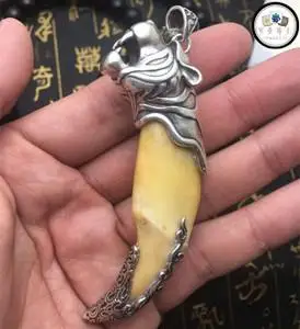 新款纯银熊牙虎牙套大号豹子头老虎头吊坠大猫牙镶嵌牙托包牙银套