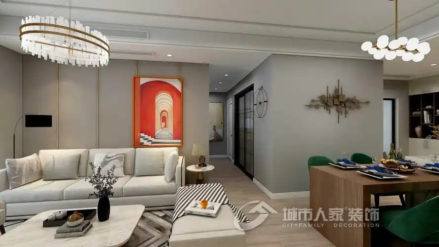 阳光光耀城三居室96㎡现代简约风格装修效果图-城市人家装饰