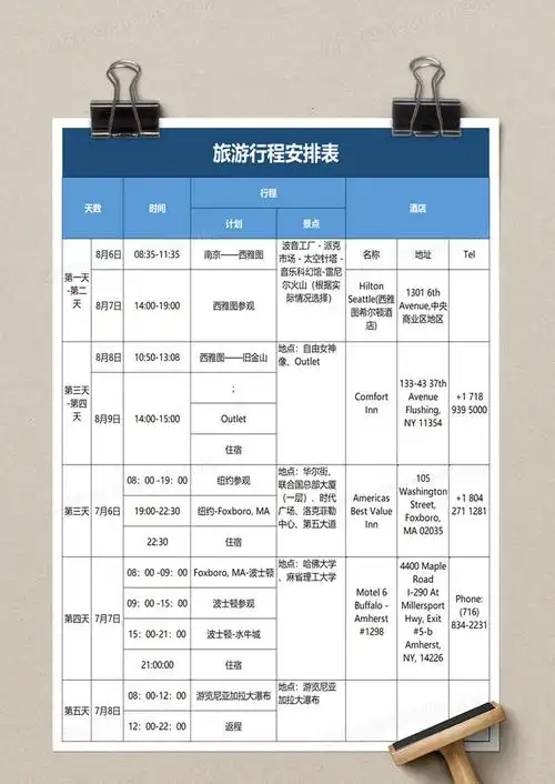 旅游行程安排表excel模板