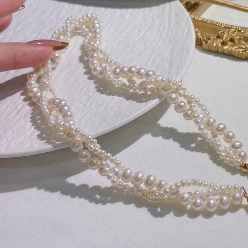 淡水真珍珠项链三层多层大小3-6mm近圆正品强光锁骨链颈链女礼物