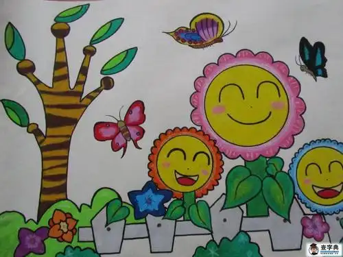 春天儿童画教师范画大全-花儿对我笑