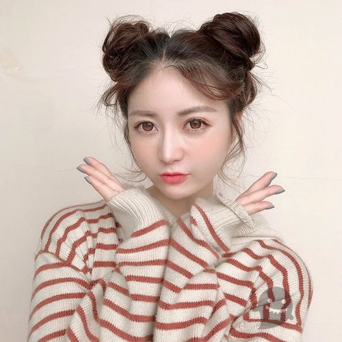 真人发双丸子头 蓬松自然半丸子头卷发圈 减龄假发包