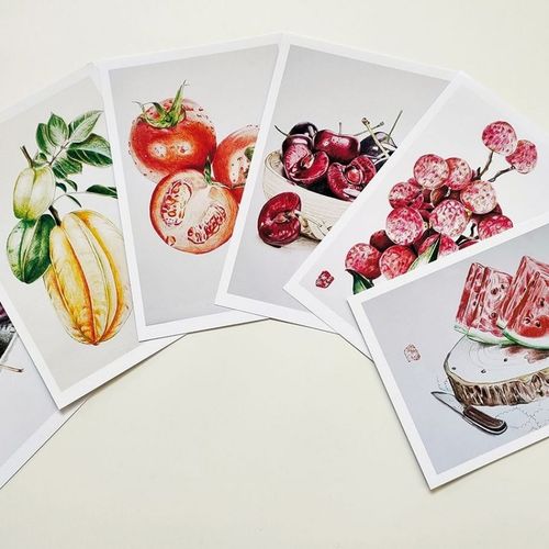 儿童画彩铅水果食物写实篇系列临摹卡a5尺寸50张不重复高清印刷