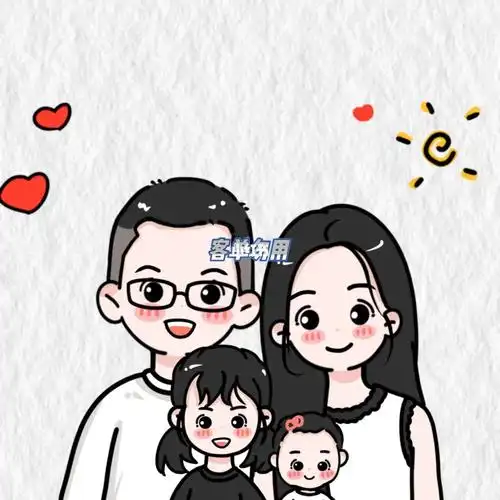 手绘一家四口全家福q版四连单头4r