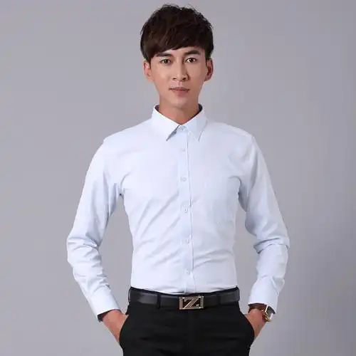 衬衫男长袖斜纹修身型打底寸衫棉青年商务正装衬衣结婚新郎白衬衫