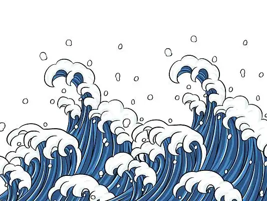 蓝色手绘卡通国潮古风海浪海水元素png素材蓝色大海水花海浪元素夏日