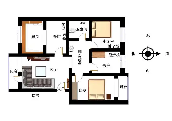 我家住三楼,楼道坐南朝北(单元门朝正北).平面图如下:先谢了.