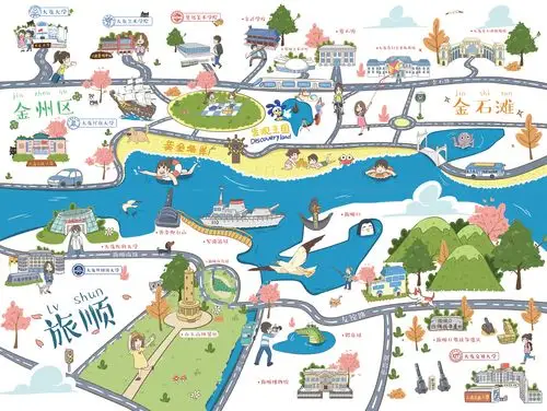 手绘地图-旅顺金石滩高校