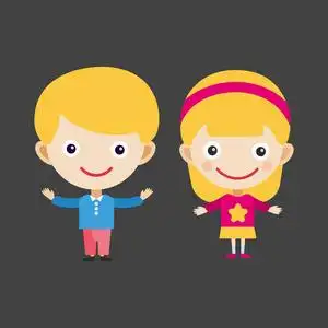 女孩肖像开心男孩年轻表达可爱少年漫画人物小小孩矢量图照片