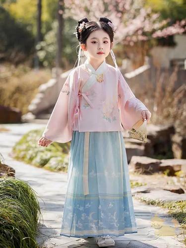 明制汉服女童秋款马面裙套装古风超仙宋制中秋节儿童古装国学服装