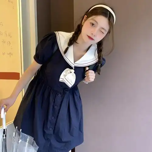 学院风连衣裙夏季显瘦复古减龄学生少女海领水手服jk裙子 海领连衣裙