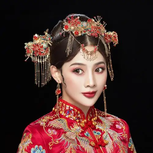 新娘中式婚礼秀禾服头饰大气古代步摇流苏禾秀服凤冠结婚秀禾发饰