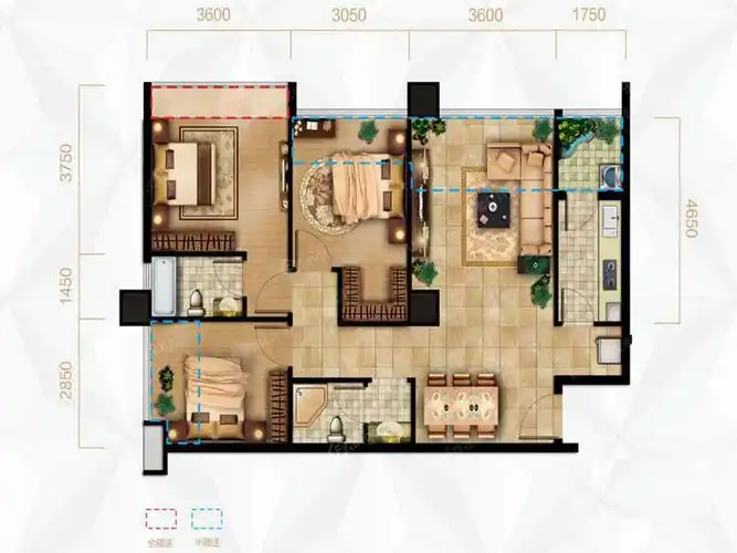 3室2厅2卫 98㎡ 南