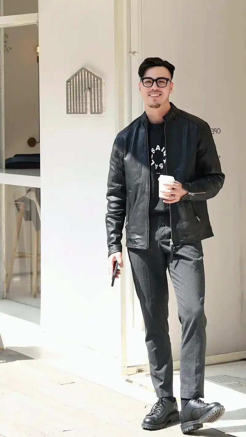 男士早春皮夹克雅痞帅气穿搭. 皮夹克的帅气和好穿度99 作 - 抖音