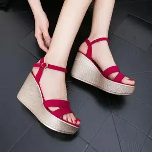 高跟坡跟凉鞋女夏2017新款松糕厚底防水台甜美波西米亚坡跟凉鞋女