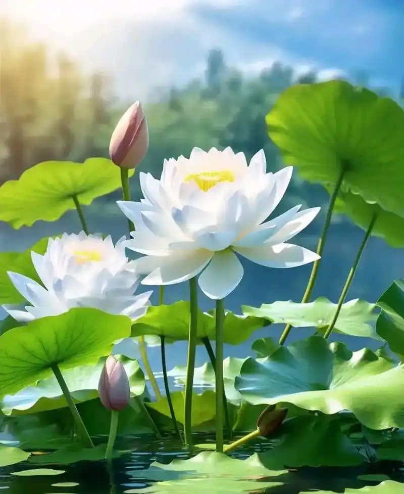 雪白的莲花-寓意好运连连