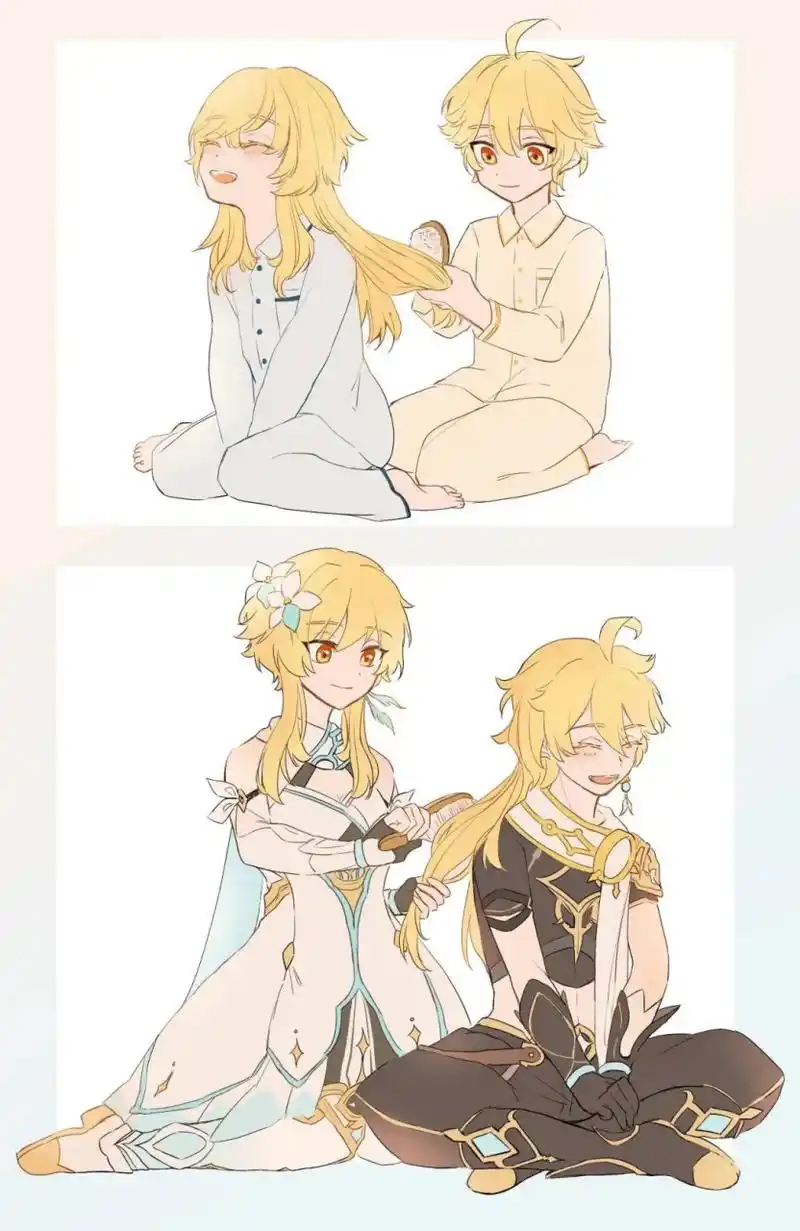 也让荧妹为哥哥梳一下头发吧[你懂的]#原神#  画师:gi_moy