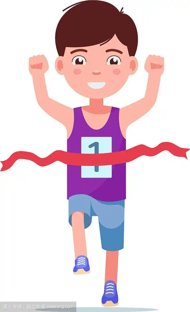 卡通男孩跑马拉松并赢了