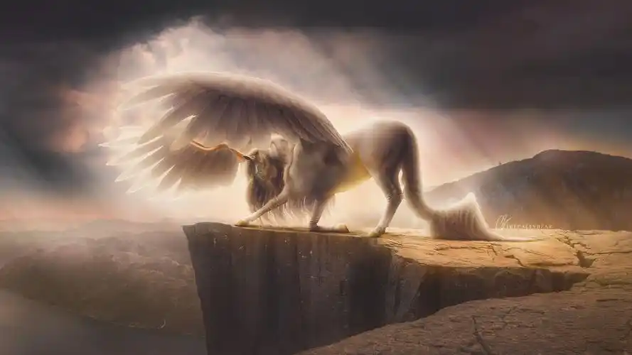 壁纸 飞马,独角兽,雾,山,艺术图片