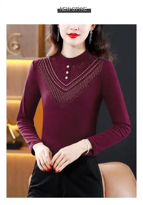 妈妈黑色蕾丝打底衫女春秋2025春装女士显瘦长袖t恤内搭小衫上衣