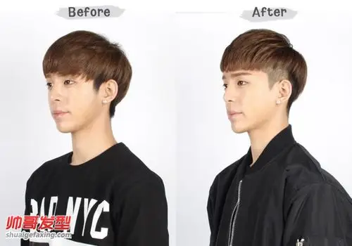 两侧剪短的男生齐刘海发型和侧分发型对比
