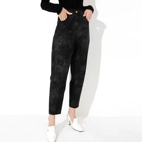 萝卜裤铂玺2021秋冬宽松弹力高腰牛仔裤81820068女士哈伦裤poths