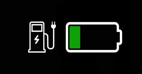 黑色背景上充电电池的图形动画加油站标志