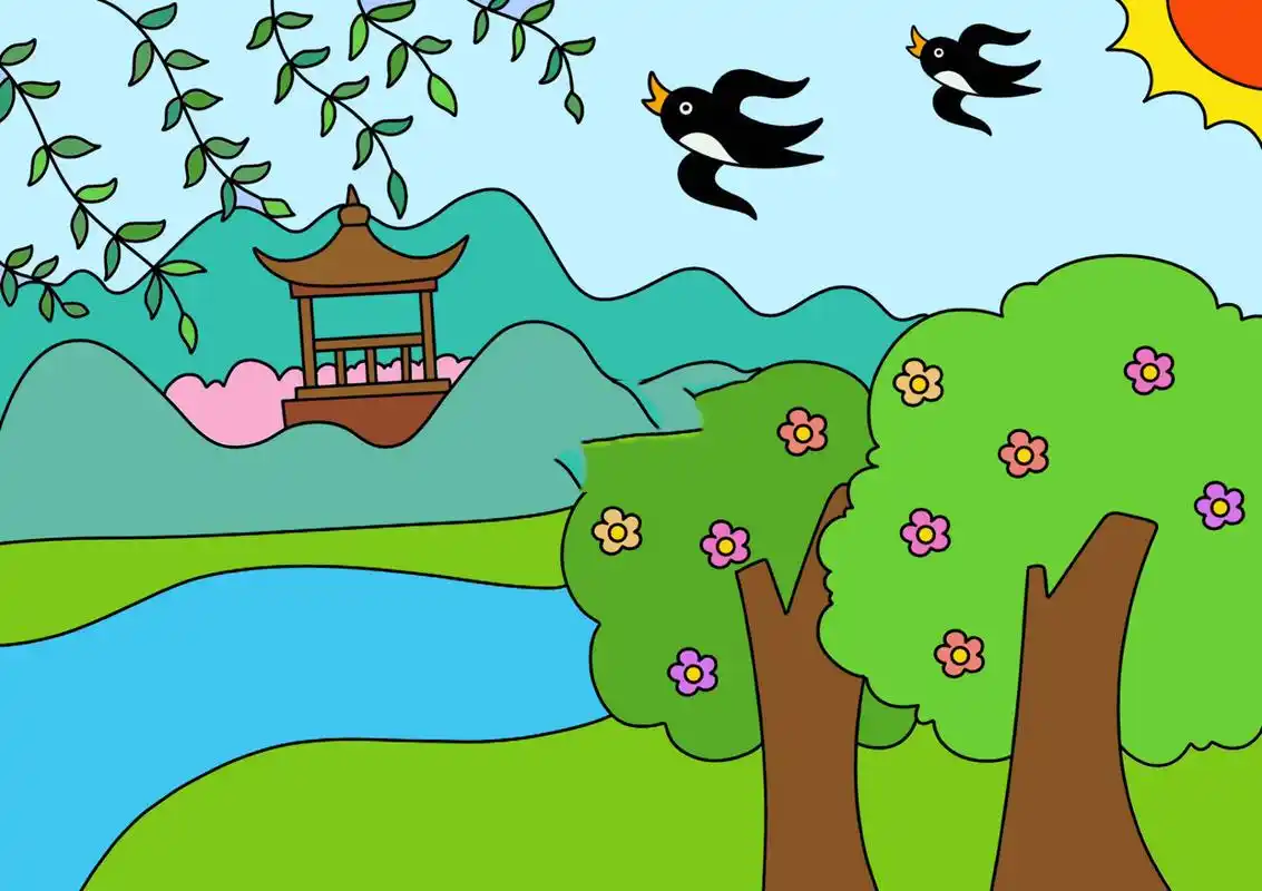 春天来了主题画 春天风景画 简笔画 简单