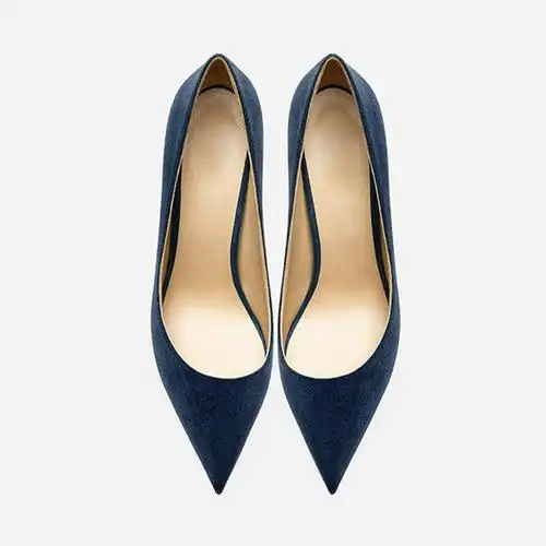 尖头高跟鞋女细2021新款裸色气质浅口真皮磨砂单鞋