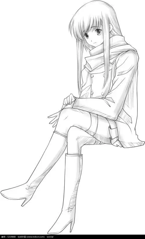 女孩坐着简笔画