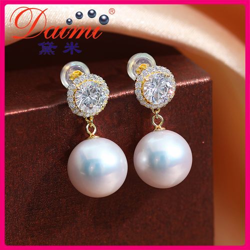 黛米珠宝熙莹正圆大颗粒淡水珍珠耳钉s925银珍珠耳环耳饰正品女