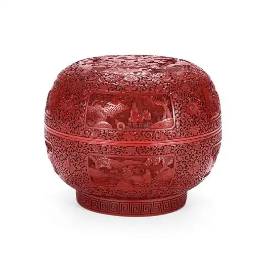 清 剔红人物故事图捧盒