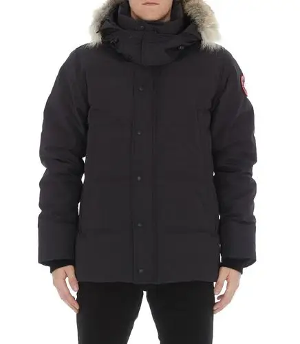 canada goose 加拿大鹅新款灰色涤纶品牌徽标男士连帽羽绒服