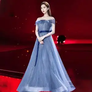 刘诗诗明星同款晚礼服新娘结婚敬酒服写真主持人宴会2022新款蓝色